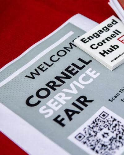 Service organizations set out tables and displays on the Arts Quad during the Cornell Service Fair on Tuesday, September 21, 2021. Credit: Ryan Young (UREL)